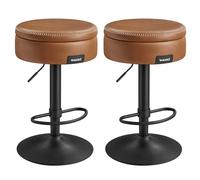 VASAGLE EKHO Collection - Tabouret de Bar Pivotant à 360°, Lot de 2, Hauteur Réglable, avec Rangement, PU avec Coutures, Style Moderne Mi-siècle, pour Cuisine, Bar, Montage Facile, Marron Caramel