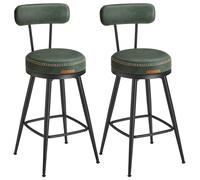 VASAGLE EKHO Collection - Tabouret de Bar Pivotant à 360°, Lot de 2, pour Cuisine, Rembourré, Dossier, PU avec Coutures, Style Moderne Mi-siècle, Hauteur 65 cm, Bar, Vert Forêt LBC089C01