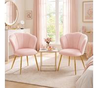 VASAGLE Ensemble de 2 Chaises de Salle à Manger, Dossier en Forme de Pétales, Chaise Coiffeuse Rembourrée, en Velours, Supporte 150 kg, Pieds en Acier, pour Cuisine, Salon, Chambre, Rose Poudré