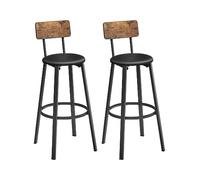 VASAGLE Ensemble de 4 Tabourets de Bar, avec Dossier, Cadre en Acier | Chaises Hautes de Cuisine, Siège Rembourré en PU, pour Îlot Central, Style Industriel, Marron Rustique et Noir