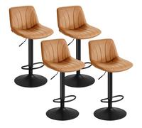 VASAGLE Ensemble de 4 Tabourets de Bar, Hauteur Réglable, Marron | Chaise Pivotante pour Îlot Central, Chaise Haute Cuisine avec Dossier, Base en Acier Noir, Collection TYRA