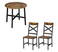 VASAGLE Ensemble de Meuble de Salle à Manger, Table Ronde, 2 Chaises | 80 x 75 cm (ø x H), Cadre en Acier, Style Industriel, pour Salon, Cuisine, Marron Rustique et Noir