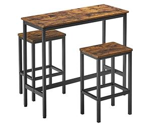 VASAGLE Ensemble de Meubles de Salle à Manger, Table et Tabourets de Bar, Table Petit-Déjeuner avec 2 Tabourets Hauts, Cadre en Acier, Style Industriel, Marron Rustique et Noir d'encre LBT218B01