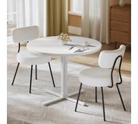 VASAGLE Ensemble de Salle à Manger, Table de Cuisine Ronde avec 2 Chaises | Structure en Acier, Style Moderne, pour Petits Espaces, Salon, Blanc Neige et Blanc Crème