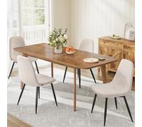 VASAGLE Ensemble de Salle à Manger, Table Extensible, 4 Chaises de Cuisine | Plateau Extensible, Marron Miel et Blanc Crème