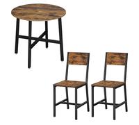 VASAGLE Ensemble de Table à Manger avec 2 Chaises de Salle à Manger, Table de Cuisine Ronde 80 x 75 cm (Ø x H), Chaises de Cuisine, Cadre en Métal, Style Industriel, Marron Rustique et Noir KDT084S01