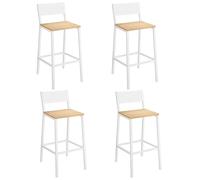 VASAGLE Ensemble, Lot de 4 Tabourets de Bar, Chêne et Blanc | Chaise pour Îlot Central, Dossier Incliné, Cadre en Acier, Style Industriel, Meuble Bar pour Cuisine et Salle à Manger