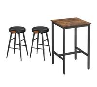 VASAGLE Ensemble Table Haute Carrée avec 2 Tabourets de Bar | Table de Cuisine, Chaises de Bar, Revêtement en PU, Montage Facile, Marron Rustique et Noir