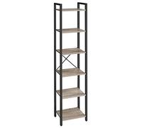 VASAGLE Étagère 6 Niveaux, Bibliothèque, Meuble de Rangement, pour Bureau, Salon, Chambre, 30 x 40 x 187,5 cm, Style Industriel, Grège Chiné et Noir d'encre LLS101B02