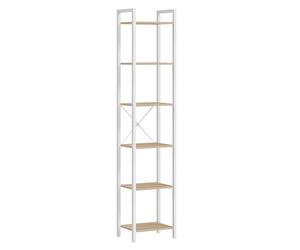 VASAGLE Étagère 6 Niveaux, Bibliothèque, Meuble de Rangement, pour Bureau, Salon, Chambre, 30 x 40 x 187,5 cm, Style Industriel, Beige Naturel et Blanc Mat LLS101N01