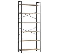VASAGLE Étagère 6 Niveaux, Bibliothèque, Meuble de Rangement, pour Bureau, Salon, Chambre, 30 x 80 x 186 cm, Style Industriel, Marron Chameau et Noir d'Encre LLS082B50