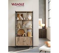 VASAGLE Étagère, Bibliothèque à 4 Niveaux, Meuble de Rangement, Placad, avec Portes, Grand, Cadre en Acier, Marron Camel et Noir
