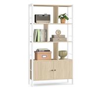 VASAGLE Étagère, Bibliothèque à 4 Niveaux, Meuble de Rangement, Placad, avec Portes, Grand, Cadre en Acier, pour Salon, Bureau, Chambre, Style Moderne, Beige Naturel et Blanc Nuage LBC022LL01