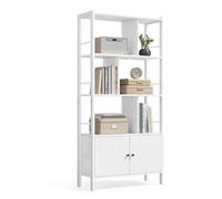 VASAGLE Étagère, Bibliothèque à 4 Niveaux, Meuble de Rangement, Placad, avec Portes, Grand, Cadre en Acier, pour Salon, Bureau, Chambre, Style Moderne, Blanc Érable et Blanc Nuage LBC022W44