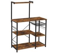 VASAGLE Étagère Cuisine, Support pour Four à Micro-ondes, 6 Crochets | Rangement Gain de Place, avec Panier, Étagère à Épices, Marron Rustique et Noir, Collection BARNET KKS35X