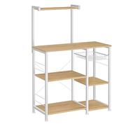 VASAGLE Étagère Cuisine, Support pour Four à Micro-ondes, Rangement Cuisine Gain de Place, avec Panier, 6 Crochets, Étagère à Épices, Casseroles, 40 x 90 x 134 cm, Doré Chêne et Blanc KKS035W09