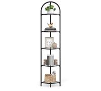 VASAGLE Étagère d’Angle à 5 Niveaux, Verre Trempé, Cadre en Métal | Bibliothèque, Porte-plantes, Style Moderne, pour Salon, Salle de Bain, Cuisine, Noir Classique, Collection BARIS LGT810B61