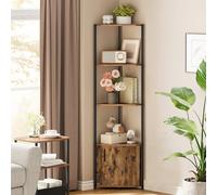 VASAGLE Étagère d’Angle, avec Placard, à 5 Niveaux, Étagère de Rangement | pour Salon, Chambre, Cuisine, Salle de Bain, Marron Rustique et Noir d'Encre, Collection BARNET LBC580K01