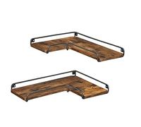 VASAGLE Étagère d'angle en Forme de L, Lot de 4, Étagère Murale, Tablette Flottante, Style Industriel, pour Salon, Chambre, Cuisine, Marron Rustique et Noir LLS832B01