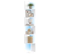 VASAGLE Étagère d’Angle Murale avec Éclairage LED, Étagère de Rangement à 5 Niveaux, pour Chambre, Salon, Salle de Bain, Bureau à Domicile, avec Bouton, Télécommande, Blanc Mat LBC630W01