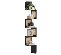 VASAGLE Étagère d’Angle, Murale Flottante à 5 Niveaux, en Zigzag | Côtés en Rotin PVC, Gain de Place, pour Cuisine, Chambre, Salon, Style Boho, Noir Cendré, Collection ELLAN LLS582B21