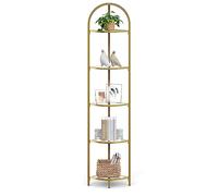 VASAGLE Étagère d'angle à 5 Niveaux, Bibliothèque, Cadre en Métal, Étagère de Rangement en Verre Trempé, Antirouille, Salon, Chambre, Cuisine, Salle de Bain, Moderne, Doré LGT810A01