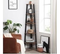 VASAGLE Étagère d'angle, Bibliothèque 5 Niveaux, Étagère Échelle, Meuble de Rangement, Porte-Plante pour Salon, Style Industriel, avec Cadre en Acier, Marron Rustique et Noir LLS35X