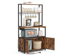 VASAGLE Étagère de Cuisine avec Multiprise, 40 x 80 x 170 cm | Bar à Café avec Plan de Travail de 90 cm de hauteur, Support pour Micro-ondes avec 8 Crochets, Marron Rustique, KKS059KD02