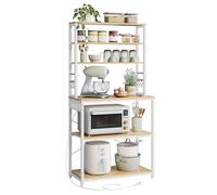 VASAGLE Étagère de Cuisine avec Multiprise, Étagère pour Machine à Café, 6 Étagères, 6 Crochets, pour Four à Micro-Ondes, Cadre en Acier, 40 x 80 x 167 cm, Chêne Doré et Blanc Nuage KKS119Y02