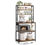 VASAGLE Étagère de Cuisine avec Multiprise, Étagère pour Machine à Café, 6 Étagères, 6 Crochets, pour Four à Micro-Ondes, Cadre en Acier, 40 x 80 x 167 cm, Marron Rustique et Noir d'encre KKS119K06