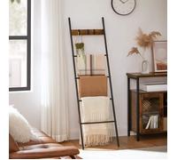 VASAGLE Étagère échelle inclinée, Porte-serviettes, 5 niveaux, 44 x 160 cm, gain de place, cadre en acier, 4 crochets, pour couvertures, serviettes, style industriel, Marron Rustique et Noir LLS016B01