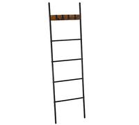 VASAGLE Étagère échelle inclinée, Porte-serviettes, 5 niveaux, 44 x 160 cm, gain de place, cadre en acier, 4 crochets, pour couvertures, serviettes, style industriel, Marron Rustique et Noir LLS016B01