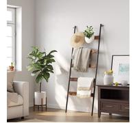 VASAGLE Étagère échelle inclinée, Porte-Serviettes, 5 Niveaux, 65 x 178 cm, Style Industriel, Marron Rustique et Noir LLS011B01
