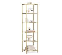 VASAGLE Étagère en Verre à 6 Niveaux, Bibliothèque, Étagère de Rangement, Verre Trempé, Facile à Monter, pour Salle de Bain, Salon, Chambre, Bureau, Doré LGT500A01