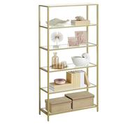 VASAGLE Étagère en Verre à 6 Niveaux, Bibliothèque, Étagère de Rangement, Verre Trempé, Facile à Monter, pour Salle de Bain, Salon, Chambre, Bureau, Doré Métallique LGT503A01