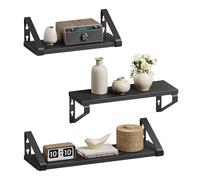 VASAGLE Étagère Murale, Tablette Flottante, Lot de 3, 2 Façons de Montage, 30/35/40 cm, pour Salon, Cuisine, Bureau, Salle de Bain, Noir d'encre et Noir Mat LWS33B10