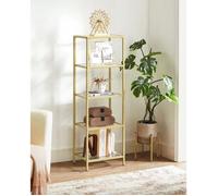 VASAGLE Étagère en Verre à 5 Niveaux, Bibliothèque, Étagère de Rangement, Verre Trempé, Facile à Monter, pour Salle de Bain, Salon, Chambre, Bureau, Doré LGT029A01