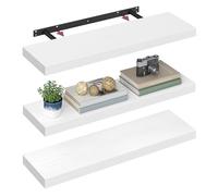 VASAGLE Étagères Murales, Lot de 3, Tablettes Flottantes, 20 x 80 x 3,8 cm, Étagères Suspendues pour Cadres Photo, Décoration, Rangement pour Salon, Bureau, Cuisine, Blanc Neige LWS028WE01-3J