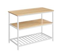 VASAGLE Îlot de Cuisine, Étagère à 3 Niveaux, 120 x 60 x 90 cm | Desserte de Cuisine, Cadre en Acier, Grand Plan de travail, Montage Facile, Doré chêne et Blanc, Collection BARNET KKI001W09