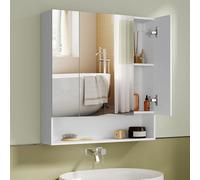 VASAGLE Kailyn Collection - Armoire de Salle de Bain avec Portes Miroir, Meuble de Rangement Mural, Compartiment Ouvert, Étagères Réglables, 16,5 x 70 x 75 cm, Blanc Nuage BBK129W01V1