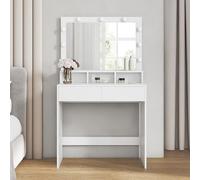 VASAGLE KAILYN Collection - Coiffeuse, Grand Miroir LED, Éclairage 3 Couleurs Réglable, Table de Maquillage, 2 Tiroirs et 3 Compartiments, Coin Beauté, Style Moderne, Blanc Nuage RDT120WB01