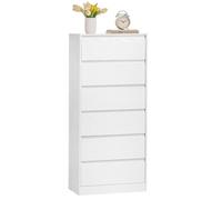 VASAGLE Kailyn Collection - Commode Chambre 6 Tiroirs, Armoire de Rangement, Meuble à Vêtements, 30 x 48 x 111,2 cm, Style Moderne, Blanc Neige LTS606WE01