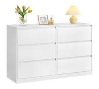 VASAGLE Kailyn Collection - Commode Chambre 6 Tiroirs, Armoire de Rangement, Meuble à Vêtements, 40 x 119,4 x 75 cm, Style Moderne, Blanc Neige LTS616W01