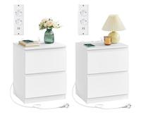 VASAGLE Kailyn Collection - Lot de 2, Table de Chevet avec Multiprise, Table d'Appoint, 2 Tiroirs, 2 Prises CA, 2 Ports USB-A, pour Salon, Chambre, Bureau, Moderne, Blanc Nuage LET821W02