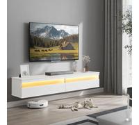 VASAGLE Kailyn Collection - Meuble TV Suspendu, Support Télé Mural, Étagère Murale pour Salon, Adapté à Divers Téléviseurs, Table de Salon, Style Moderne, 178 x 35 x 30 cm, Blanc Neige LTV138W03