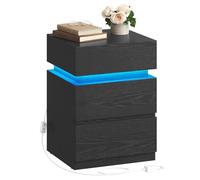VASAGLE Kailyn Collection - Table de Chevet, avec Bande LED Multicolore Réglable, 3 Tiroirs, Table d’Appoint de Style Moderne, 35 x 40 x 55 cm, Noir Boisé LET630T56