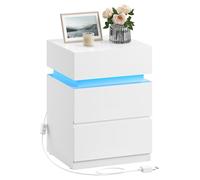 VASAGLE Kailyn Collection - Table de Chevet, Lot de 2, avec Bande LED Multicolore Réglable, 3 Tiroirs, Table d’Appoint de Style Moderne, 35 x 40 x 55 cm, Blanc Nuage LET0830W01