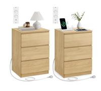 VASAGLE Kailyn Collection - Table de Chevet avec Multiprise, Lot de 2, Table d’Appoint avec 3 Tiroirs, 2 Prises CA, 2 Ports USB, pour Salon, Chambre, Bureau, Moderne, Jaune Paille LET831Y70