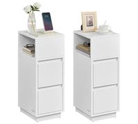 VASAGLE Kailyn Collection - Table de Chevet Étroite, Lot de 2, Table d’Appoint, 2 Tiroirs et Compartiment Ouvert, Montage à Gauche ou à Droite, Chambre, Salon, Blanc Nuage LET856W01