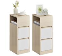 VASAGLE KAILYN Collection - Table de Chevet Étroite, Lot de 2, Table d’Appoint, 2 Tiroirs, Compartiment Ouvert, Montage à Gauche ou à Droite, Chambre, Moderne, Beige Naturel et Blanc Nuage LET856N01V1